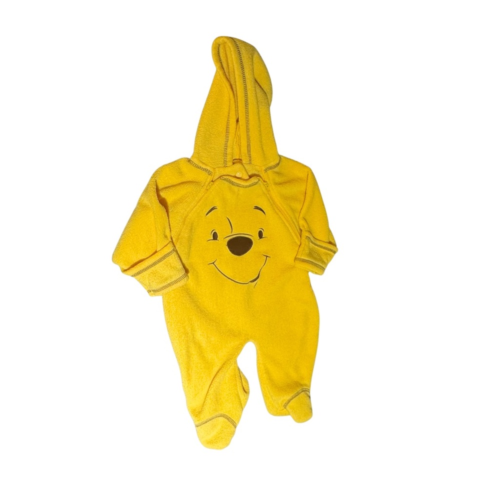 Vintage Disney Yellow Winnie the Pooh Hooded FleeceBaby Sleeper Size 6-9 months